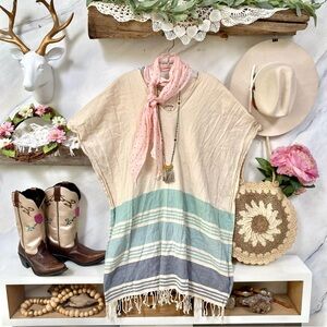 Summer TRIBE ALIVE Caftan/beach Cover-up Poncho w cottage beach vibe